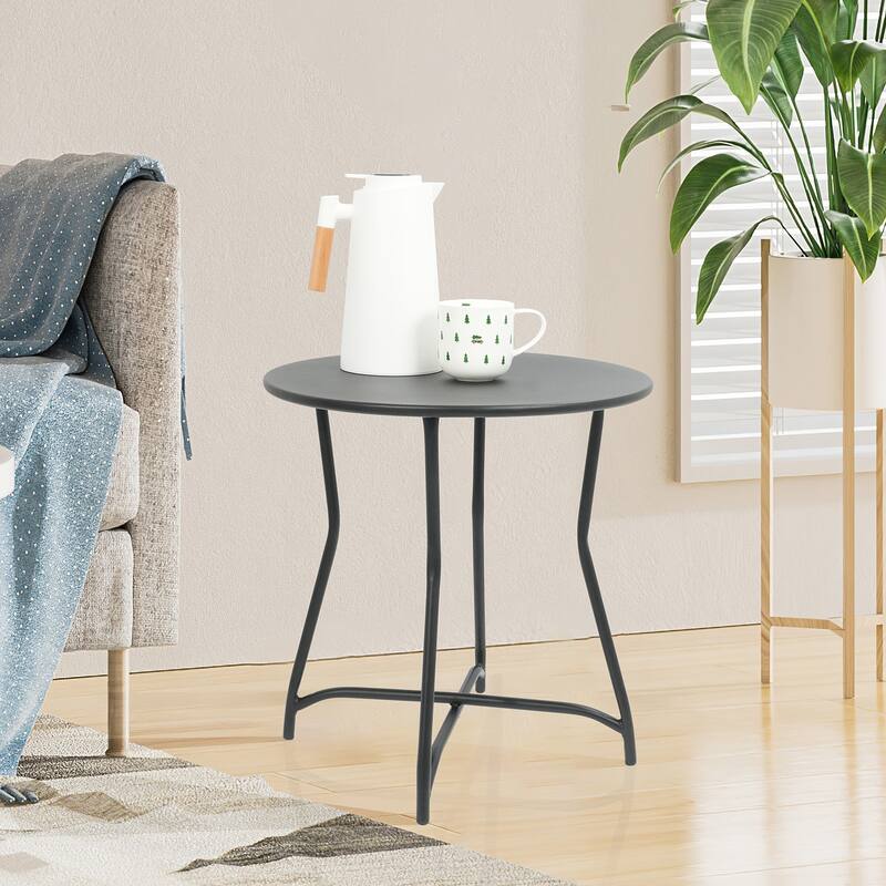 Outdoor Round Table Metal Steel Table - Black