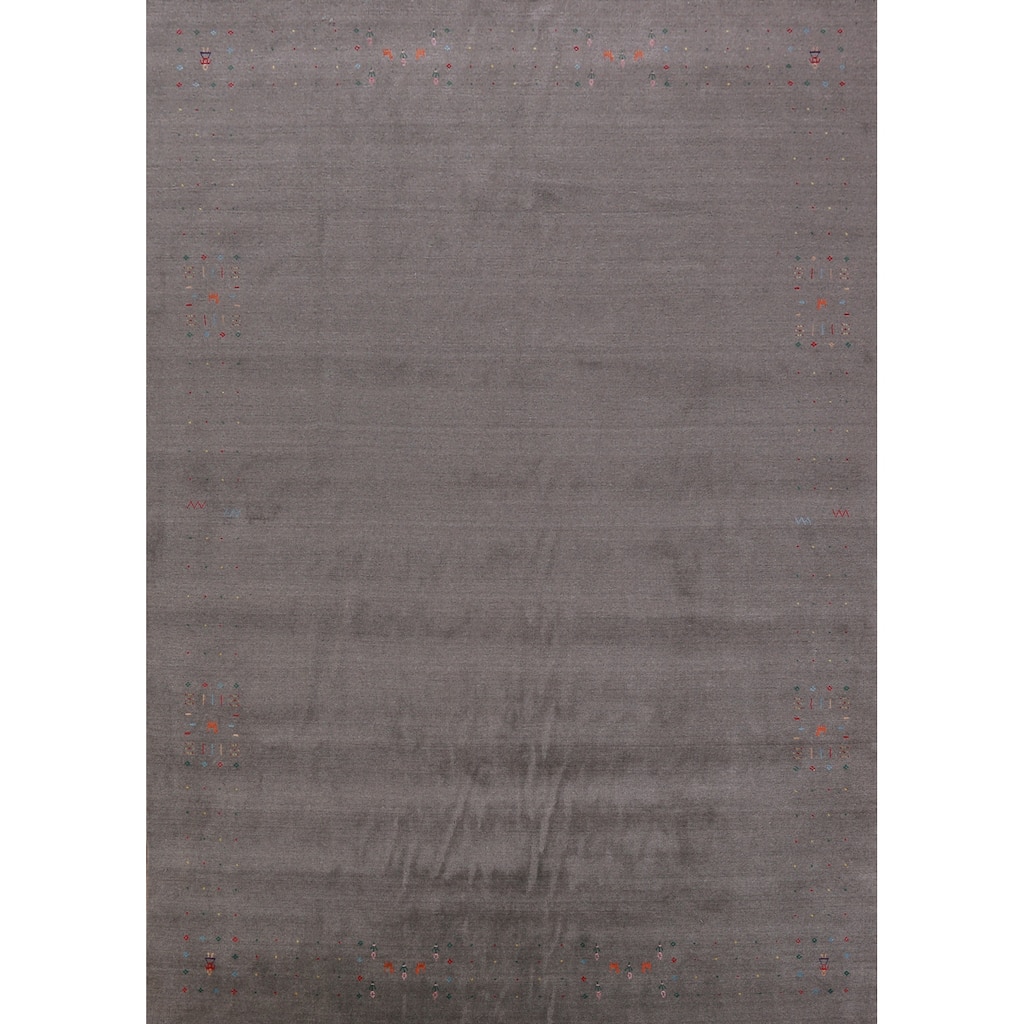 Hand Knotted Oriental 100% Wool Carpet Tribal Tribal Greys & Charcoal Gabbeh Area Rug - 12' 3'' X 8' 10''