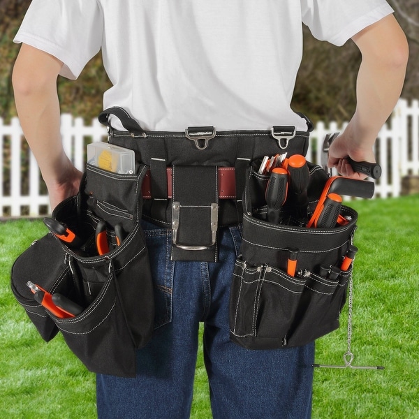 Black Heavy Duty Nylon 32 Pockets Detachable Tool Bag Belt Ideal