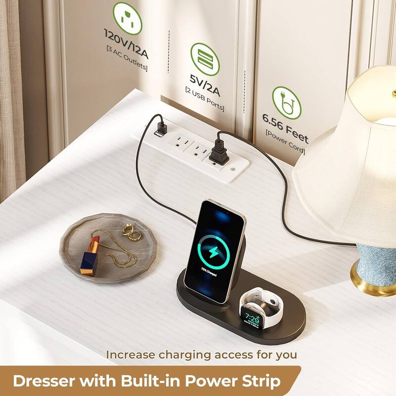 Bedroom Dresser Charging Station Storage Drawers Chest of Drawers