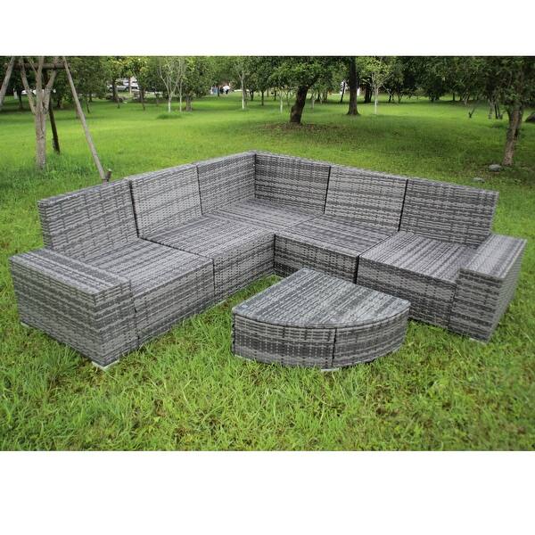 Shop Aleko 6 Pcs Outdoor Patio Furniture Sectional Set Rattan Sofa With Pillows Overstock 31729653