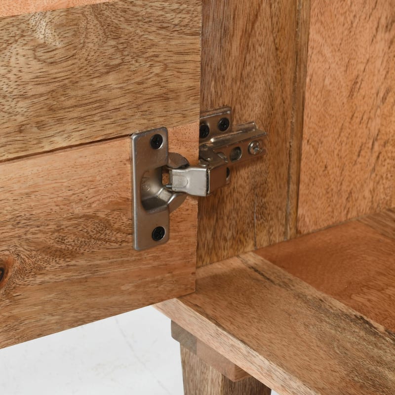 Solid Mango Wood Nightstand - Natural Finish with Drawer & Cabinet