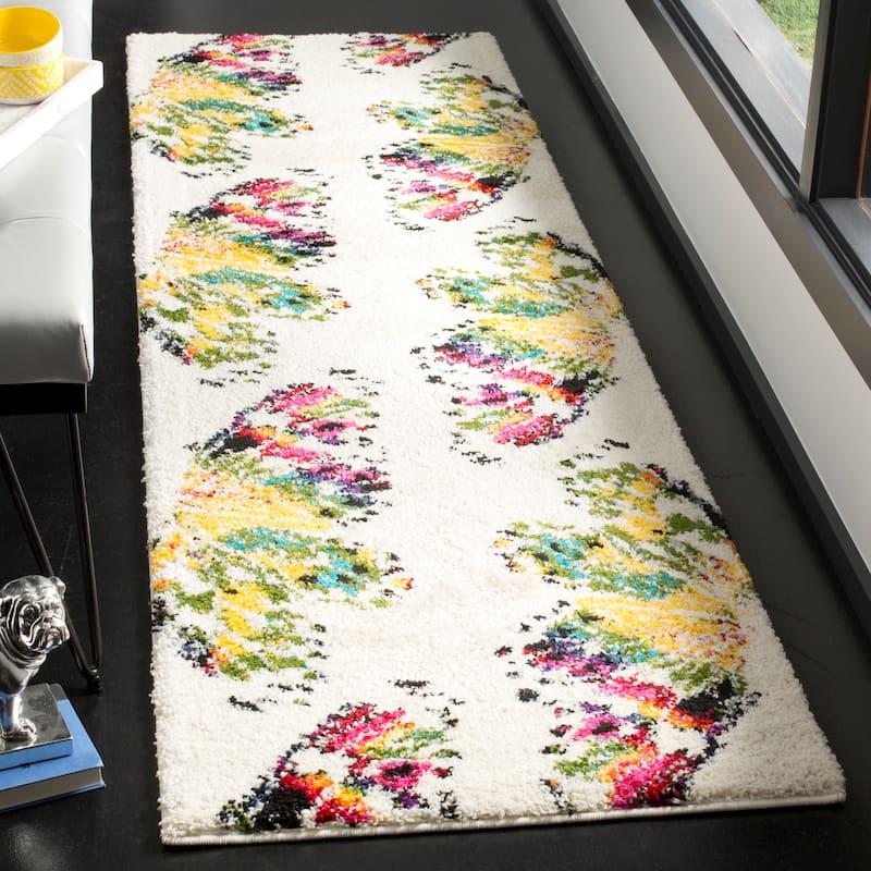 SAFAVIEH Fiesta Shag Asla Abstract Rug - 2'3" x 8' Runner - Cream/Multi