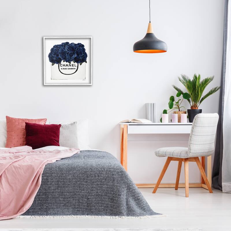 Stupell Chic Navy Blue Roses in Glam Fashion Bag Framed Wall Art