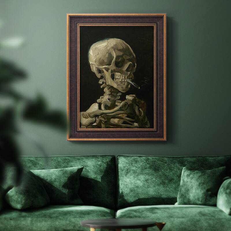 Skull of a Skeleton with Burning Cigarette Premium Framed Canvas- Ready to Hang