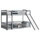 preview thumbnail 19 of 31, Twin Over Twin Low Pine Wood Bunk Bed with Guardrails, Slide and Ladder for Kids, No Slats Toddler Floor Bed with Fence and Door