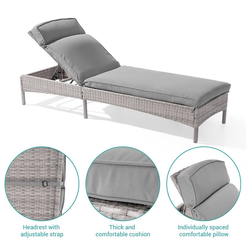 BONOSUKI Lounge Chaise Patio Rattan Chair Adjustable Inclination Angle