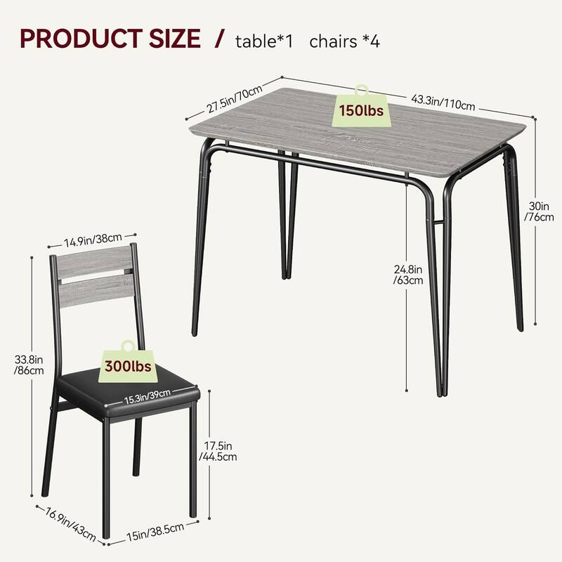 5-Piece Dining Table Set with Upholstered Chairs, Square Table with Metal Frame for Kitchen or Dining Room