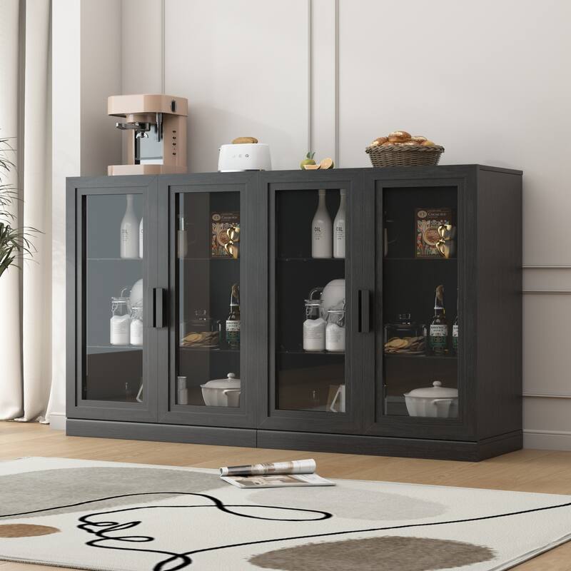 Wood Bookshelf Storage Cabinet with 2 Glass Door and Adjustable Shelf for Kitchen Bedroom Entryway Living Room Dinning Room