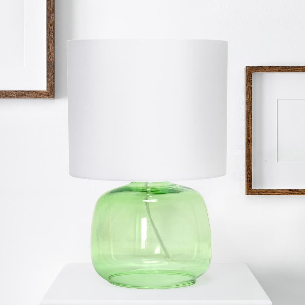 Round Glass Table Lamp with Drum Shade - 13.75" - Green and White