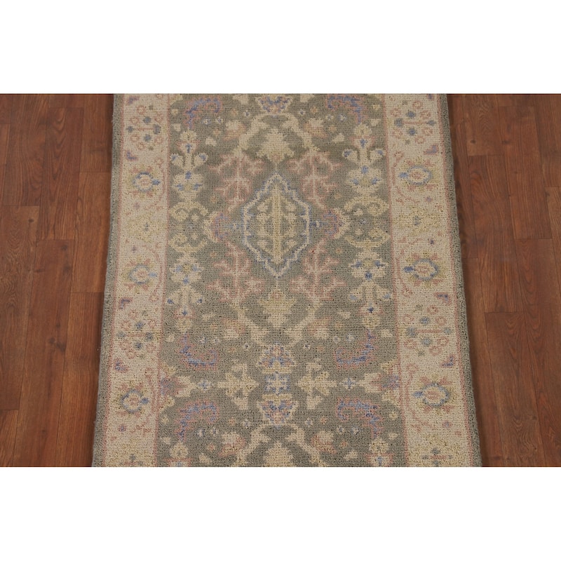 Earth Tone Transitional Oushak Runner Rug Handmade Wool Carpet - 2'7"x 10'0"
