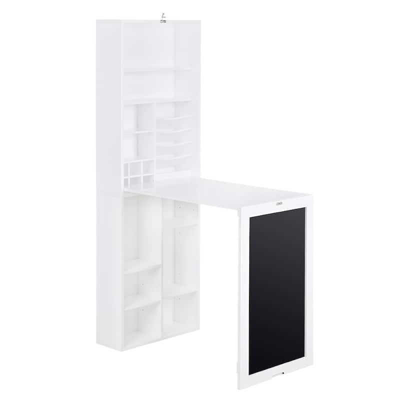 Utopia Alley Collapsible Fold Down Desk Table with Storage Cabinet & Bottom Shelves, Computer Desk With Storage, White