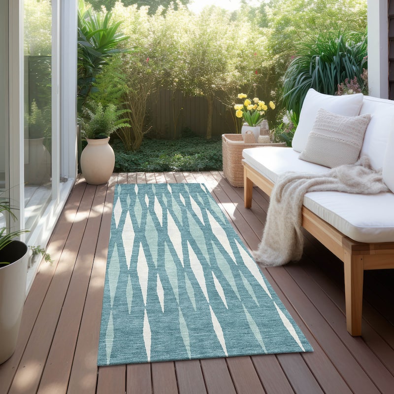 Machine Washable Indoor/ Outdoor Chantille Contemporary Mosaic Rug - Teal - 2'3" x 7'6"