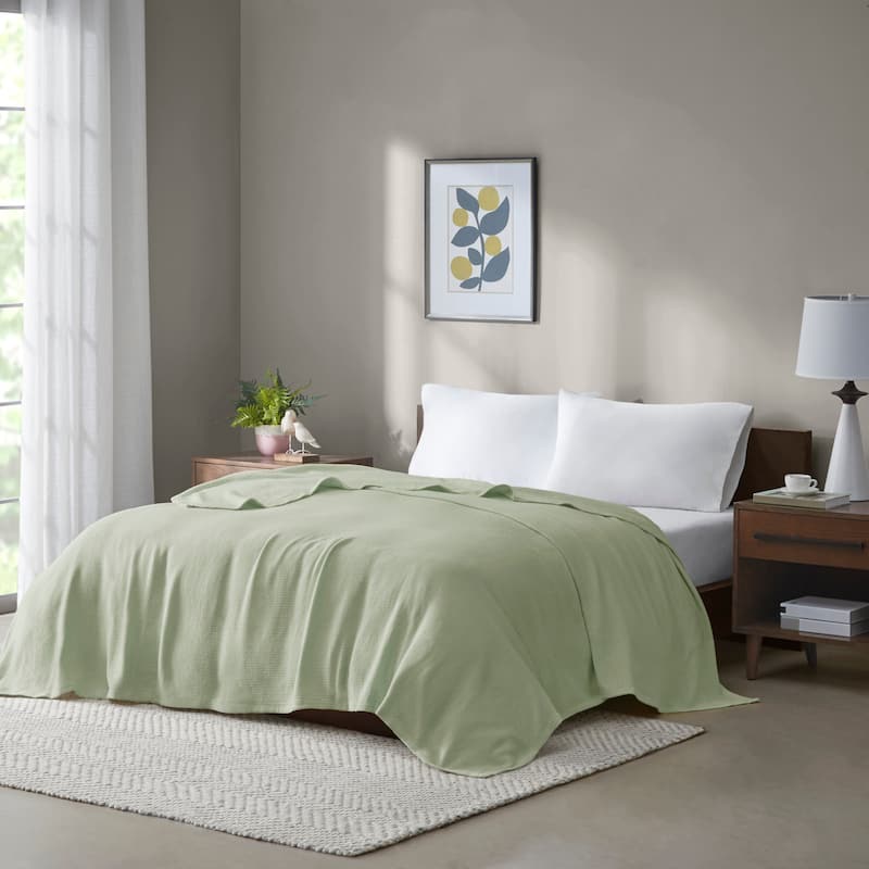 Madison Park Freshspun Basketweave Cotton Blanket - Full/ Queen - Green