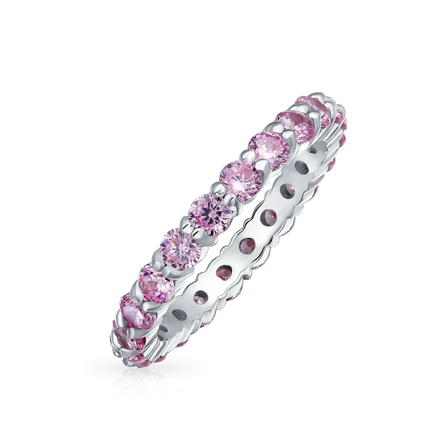 925 Sterling Silver /& Hot Pink Cubic Zirconia CZ Stackable Full Eternity Ring Band 3 mm Sizes 5-11