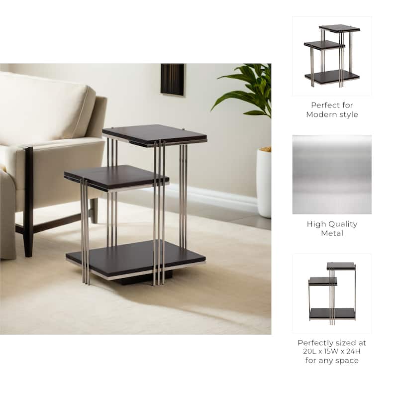 Metal and Mango Wood Three-Tier Accent Table - 20" x 15" x 24"