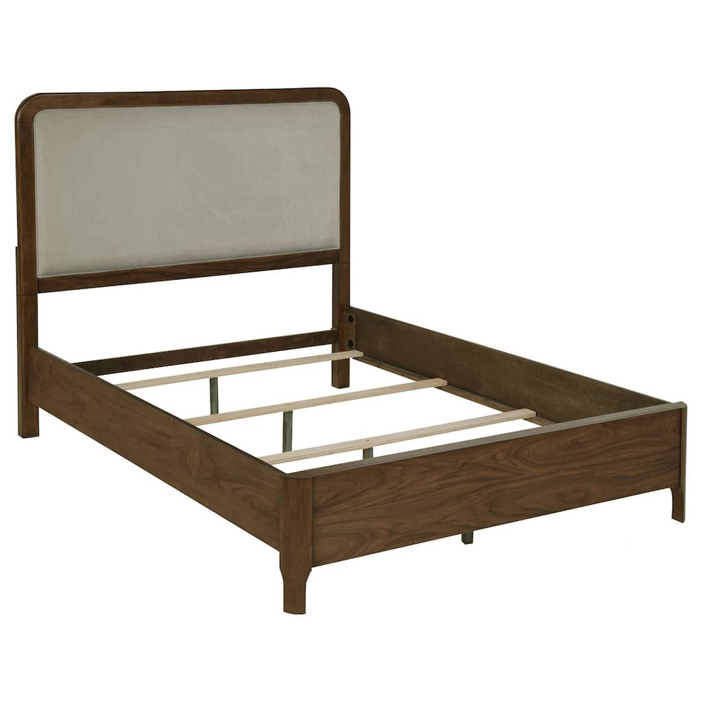 57-Inch Upholstered Queen Panel Bed, Walnut, Rounded Corner Headboard with Transitional Style