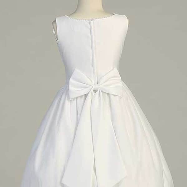 Girls White Satin Organza Short Sleeve First Communion Flower Girl Borelo Shrug Jacket Size 2-16