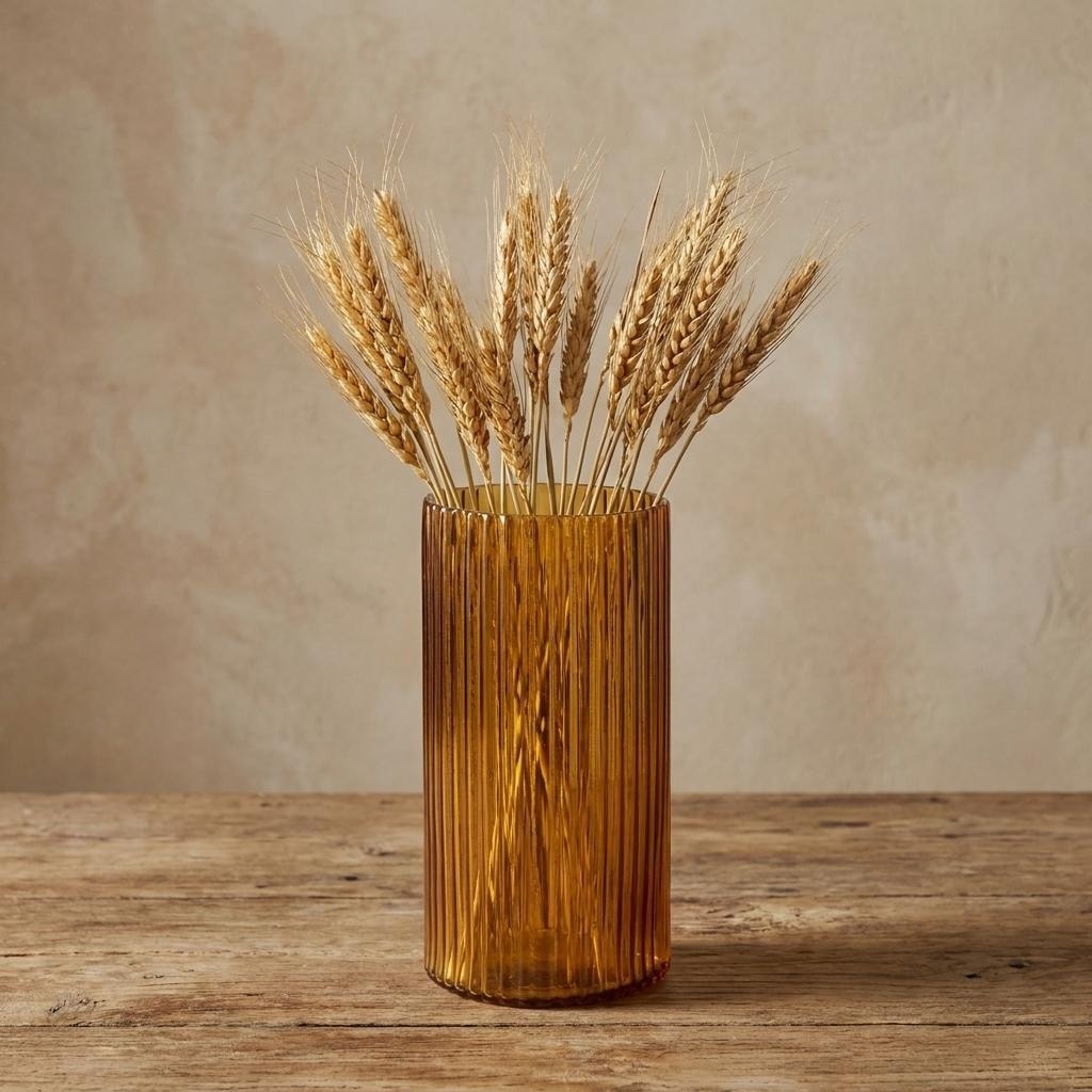 11" Amber Glass Ribbed Cylinder Table Vase - 6.10