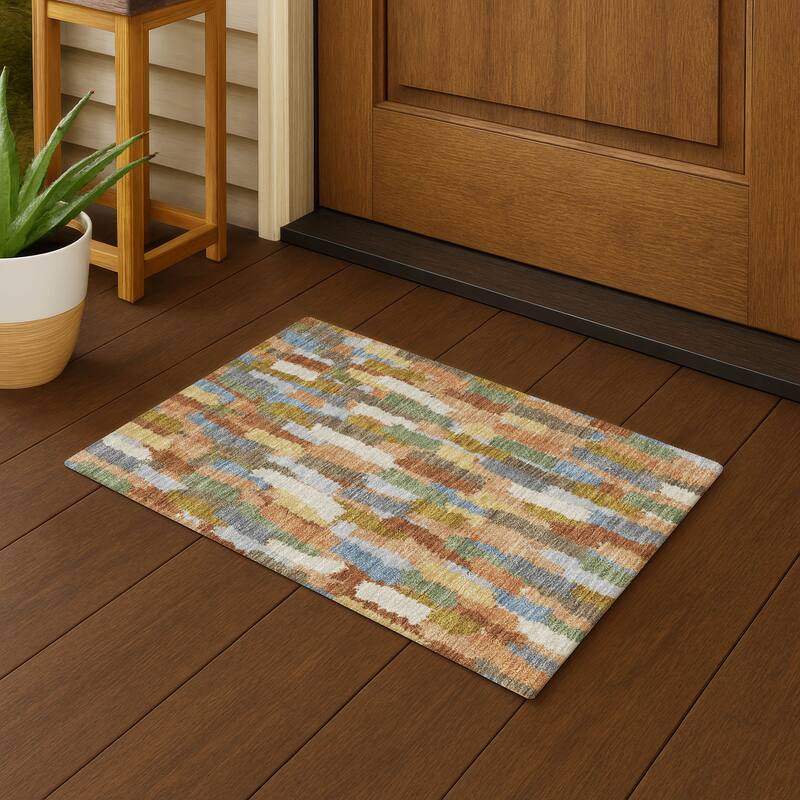 Machine Washable Indoor/ Outdoor Contemporary Stacks Chantille Rug - Copper - 1'8" x 2'6"
