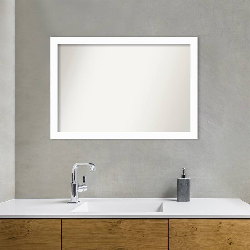 Basic Narrow Non-Beveled Wood Framed Bathroom Vanity Wall Mirror