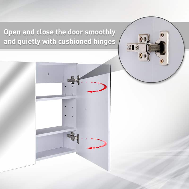 HOMCOM Double Door Wall Mounted Bathroom Mirror Medicine Cabinet with Modern Design, Large Storage, & Quiet Hinges - 23.5*31.5*6