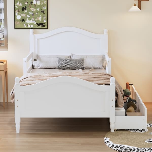 slide 2 of 11, White Kids Platform Bed Wood Bed Frame 2 Drawers Twin Size White - Twin