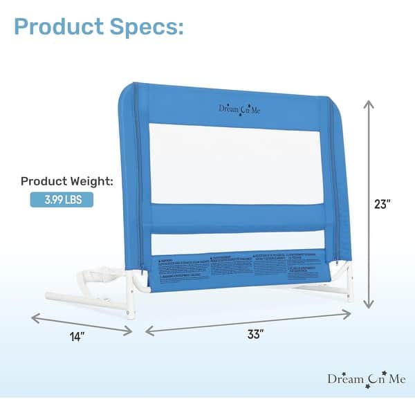 dimension image slide 4 of 5, Dream On Me Lightweight Mesh Security Adjustable Bed Rail for Toddler