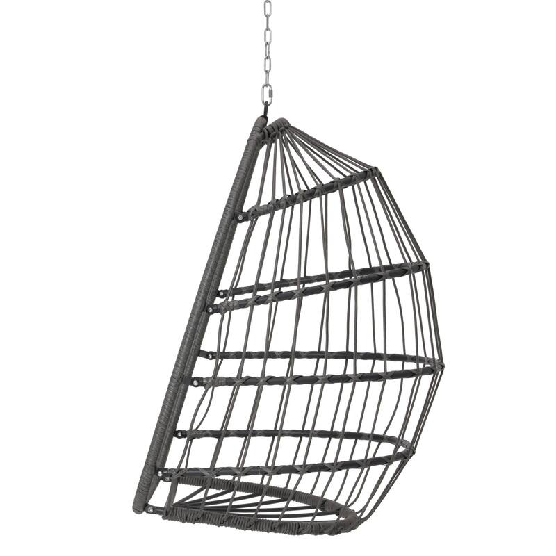 Outdoor Grey Wicker Foldable Swing Hammock Hanging Egg Basket Chair