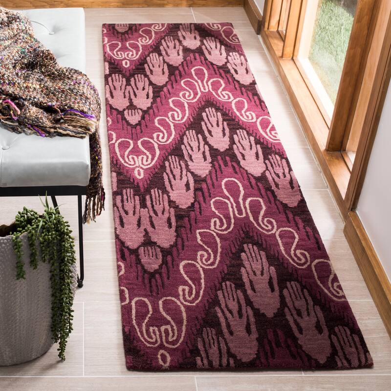 SAFAVIEH Handmade Ikat Ansley Modern Wool Rug - 2'3" x 8' Runner - Dark Brown/Purple - Runner