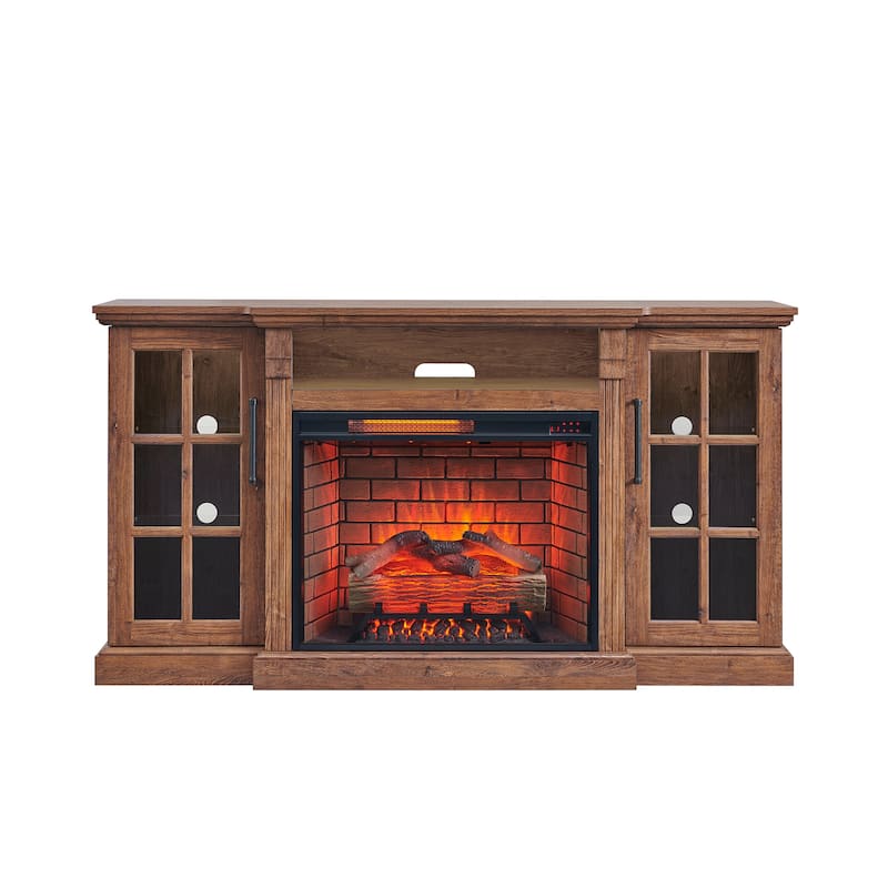 TV Stand with Storage Cabinets, Entertainment Center with Adjustable LED Sidelights, Media Console with Realistic Flames