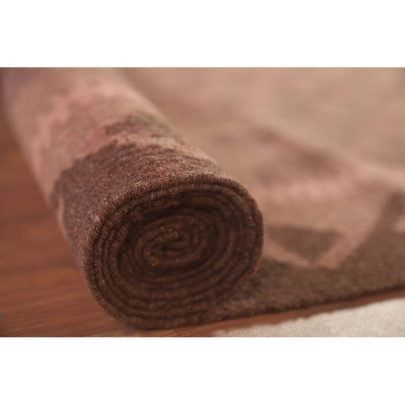 Hand Woven Oriental 100% Wool Carpet Southwestern Geometric Pink Kilim Area Rug - 9' 8'' X 6' 5''