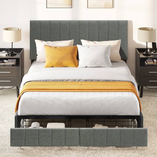 Modern Queen Grey Upholstered Bed Frame with Storage Drawers Bed Bath & Beyond 37685394