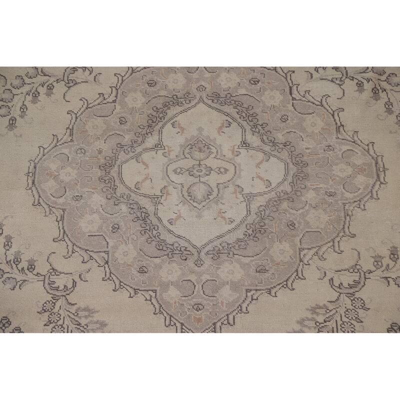 Hand Knotted Oriental 100% Wool Carpet Traditional Floral Beige & Ivories Tabriz Area Rug - 12' 4'' X 9' 10''