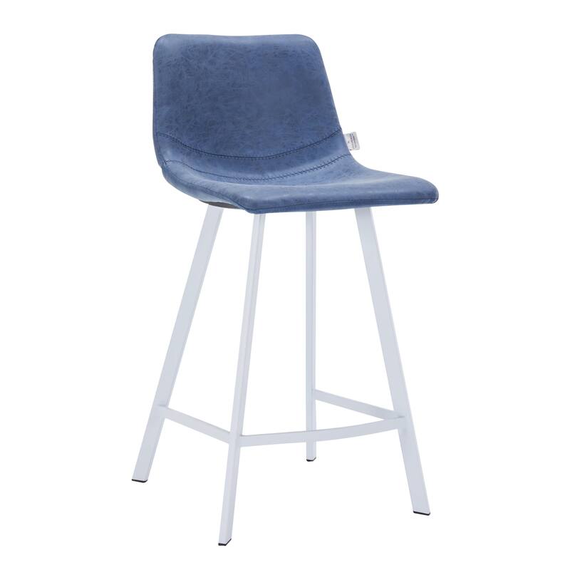 35-Inch Leather Counter Stool Padded Seat Stainless Steel Base and Footrest - Peacock Blue