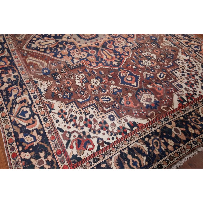 Geometric Bakhtiari Vintage Persian Rug Hand-Knotted Wool Carpet - 7'0" x 10'1"