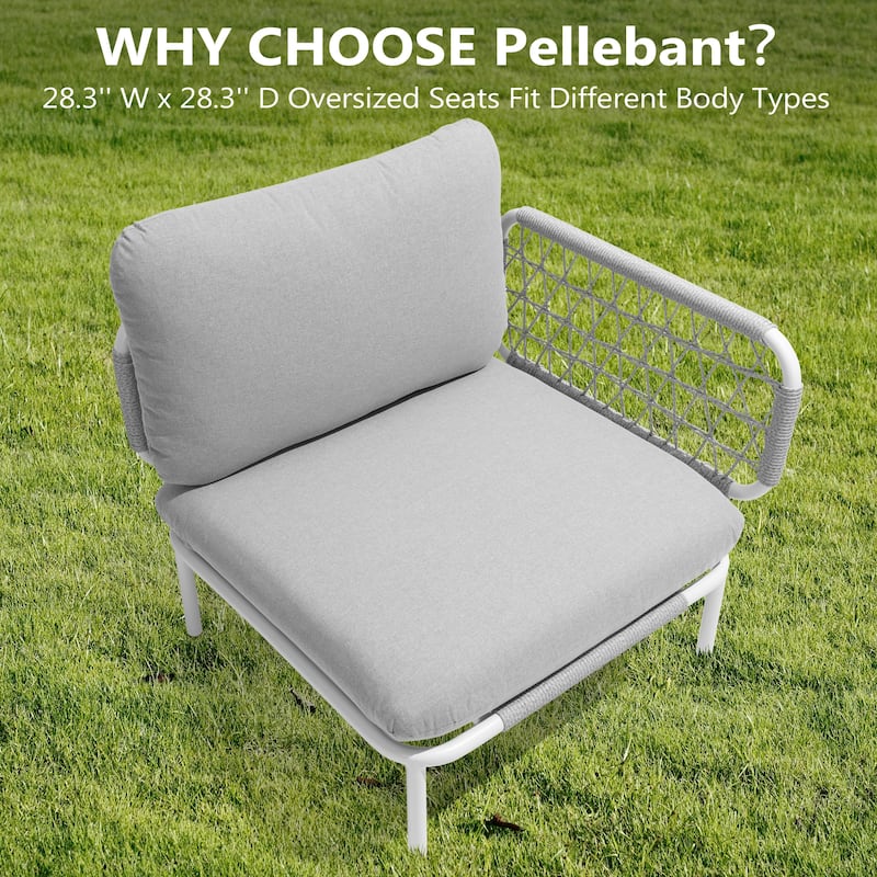 Pellebant Outdoor Patio Aluminum PE Rattan Sectional Sofa Conversation Seating Set with Cushions