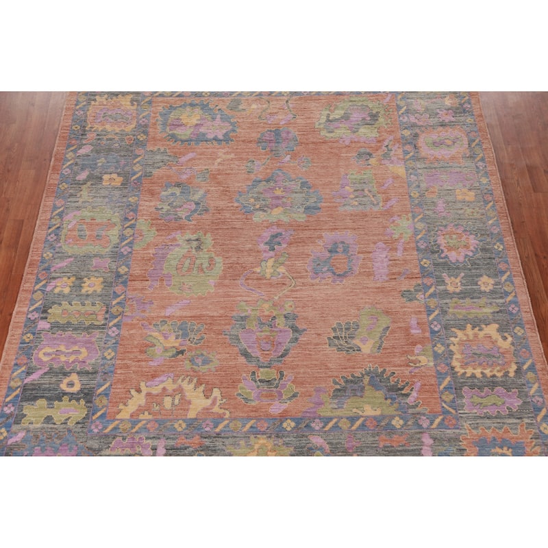 Hand Knotted Oriental 100% Wool Carpet Transitional All-Over Coral Oushak Area Rug - 10' 0'' X 8' 0''