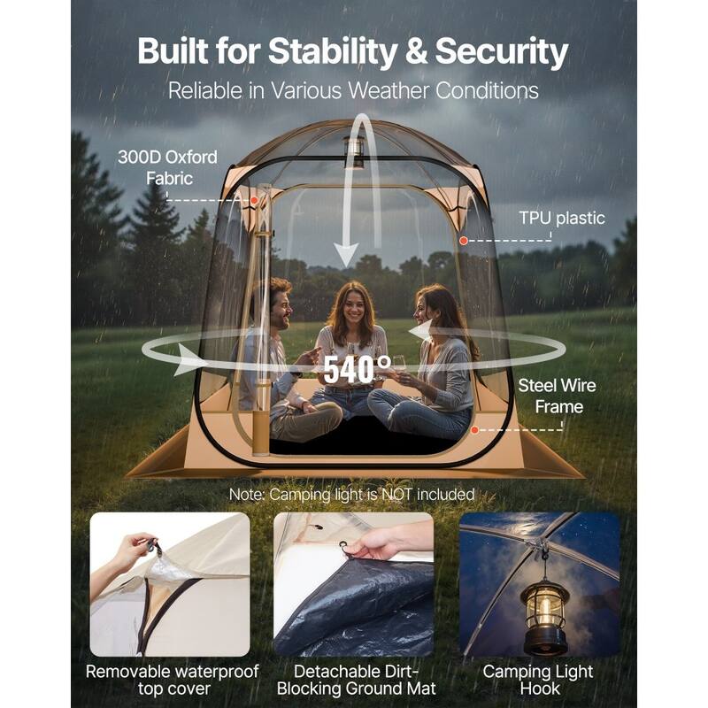 Beige-Transparent-Black Pop-Up Sports Tent TPU Fabric Steel Frame - 62.99 × 62.99 × 71.65 in