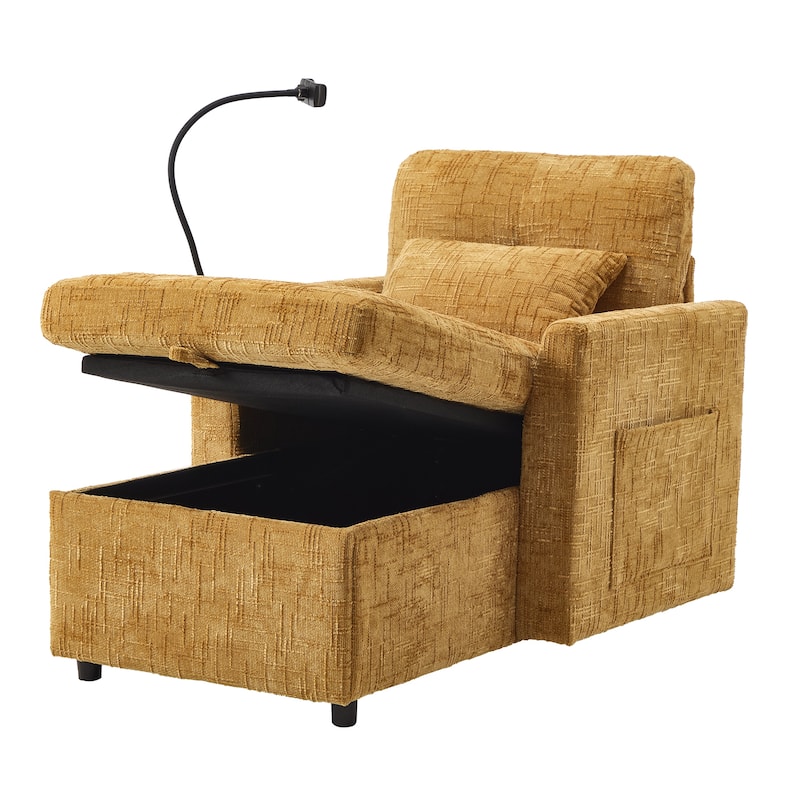 HOMEFUN Chenille Upholstered Storage Lazy Single Leisure Chair Sofa with Phone Holder
