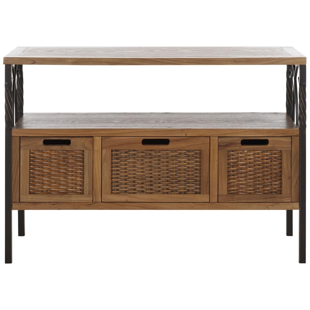 SAFAVIEH Tamuita Antique Pewter Dark Walnut Finish Console Table - 36" x 13.8" x 24.8" - 36Wx14Dx25H