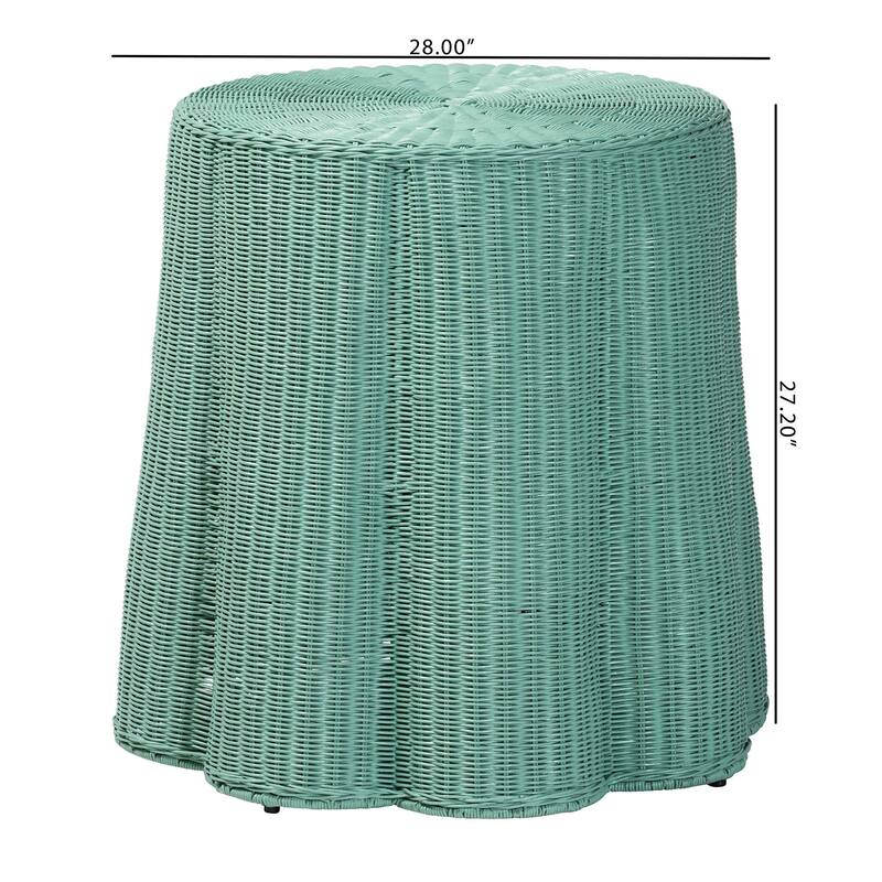 Palm Scallop Natural Rattan Console Table – Handwoven Wicker Round Accent Table for Living Room or Sunroom, Coastal Boho Style