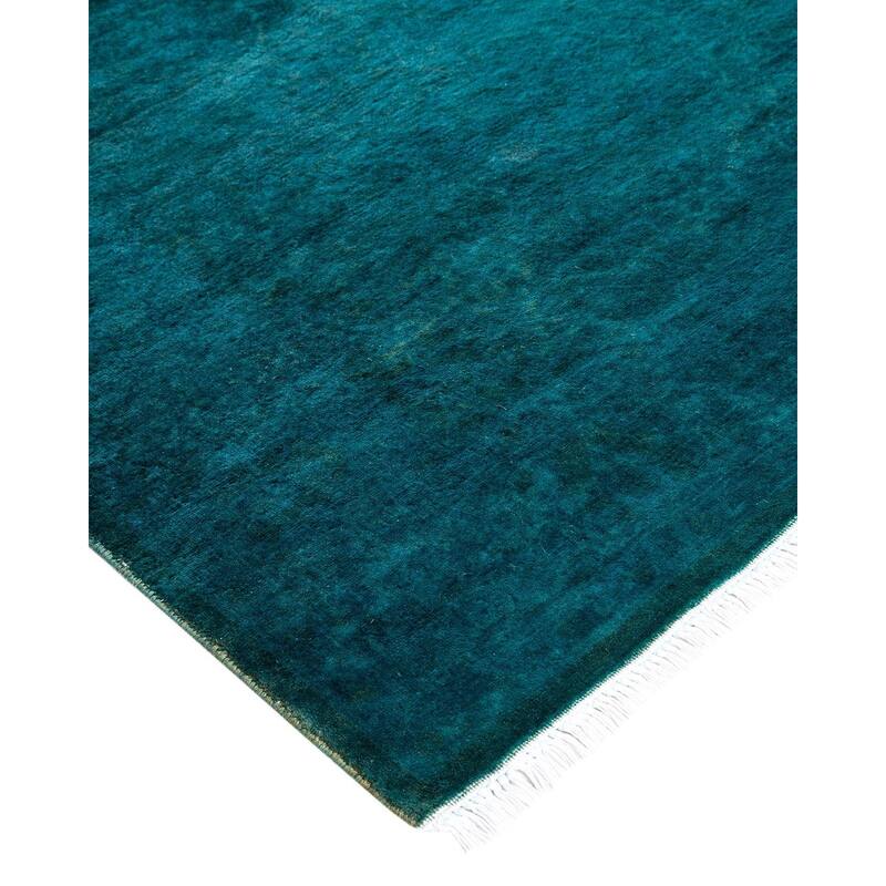 Overton Hand Knotted Wool Vintage Inspired Modern Contemporary Overdyed Blue Runner Rug - 3' 2" x 19' 10"