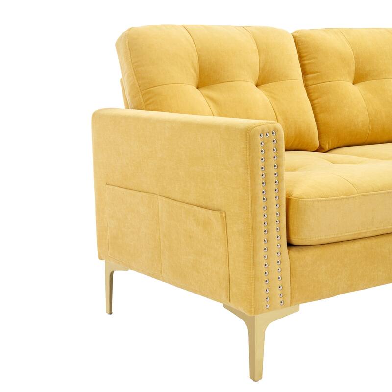 110.6" Velvet L-Shaped Sectional Sofa with Movable Ottoman and Storage Pockets