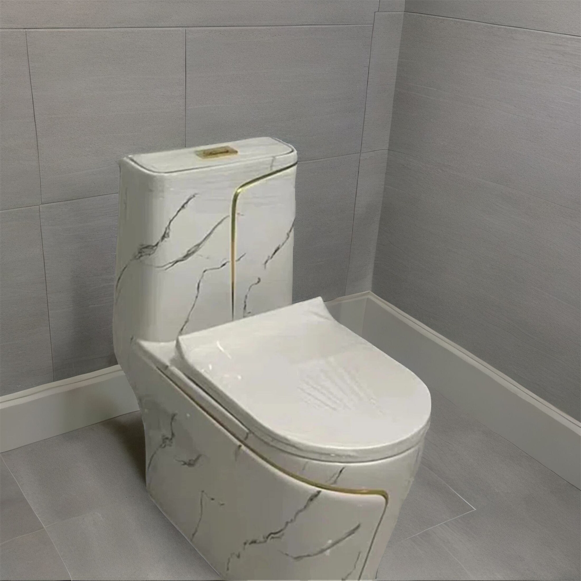 White Double Gear Flushing One Piece Toilet (Seat Included