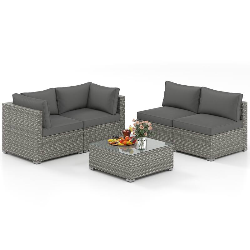 Gymax 10PCS Sectional Sofa Couch PE Rattan Conversation Set
