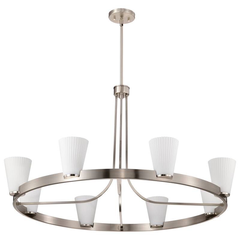 Royale 8 Light Chandelier Brushed Nickel Finish Ribbed White Glass - Brushed Nickel