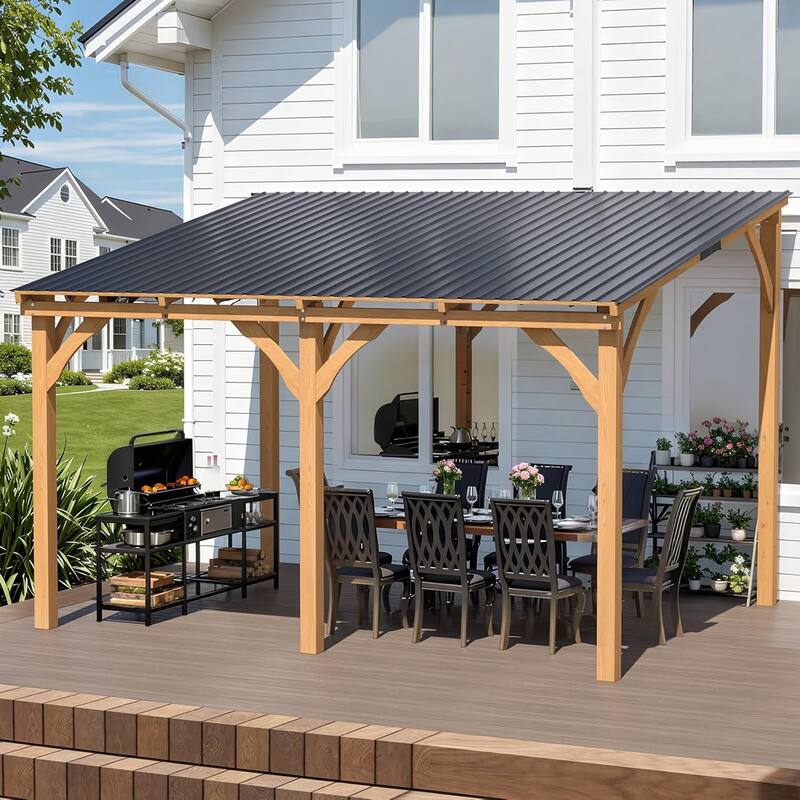 AECOJOY Outdoor Wood Gazebo for Patio, Outdoor Lean to Hardtop Cedar Pergolas and Gazebos Clearance