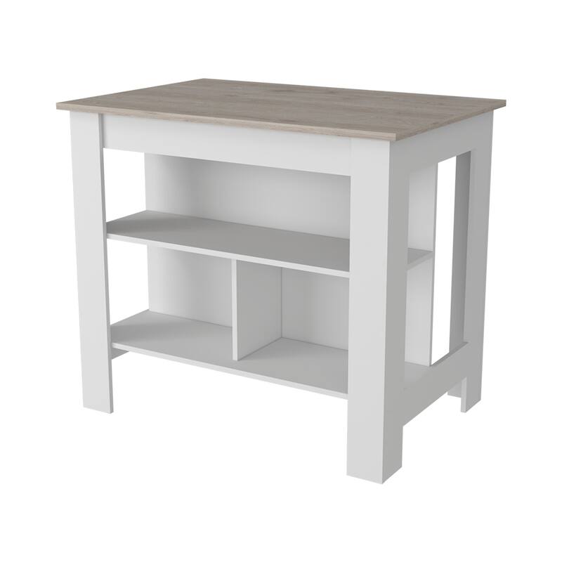 Dozza Antibacterial Kitchen Island with 3 Storage Shelves, Silver Nanoparticles Protection, Light Oak/White