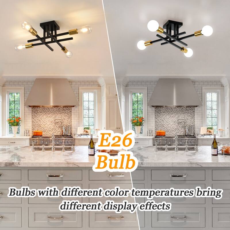 4-Light Modern Semi-Flush Mount Light for Kitchen Bedroom Living Room